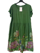 Olive cotton and linen dress
