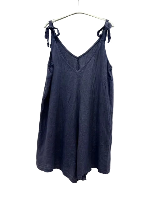 A dark navy blue sleeveless tie-shoulder playsuit