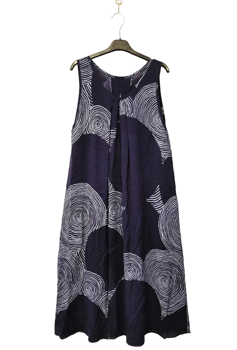 navy sleeveless spiral print dress