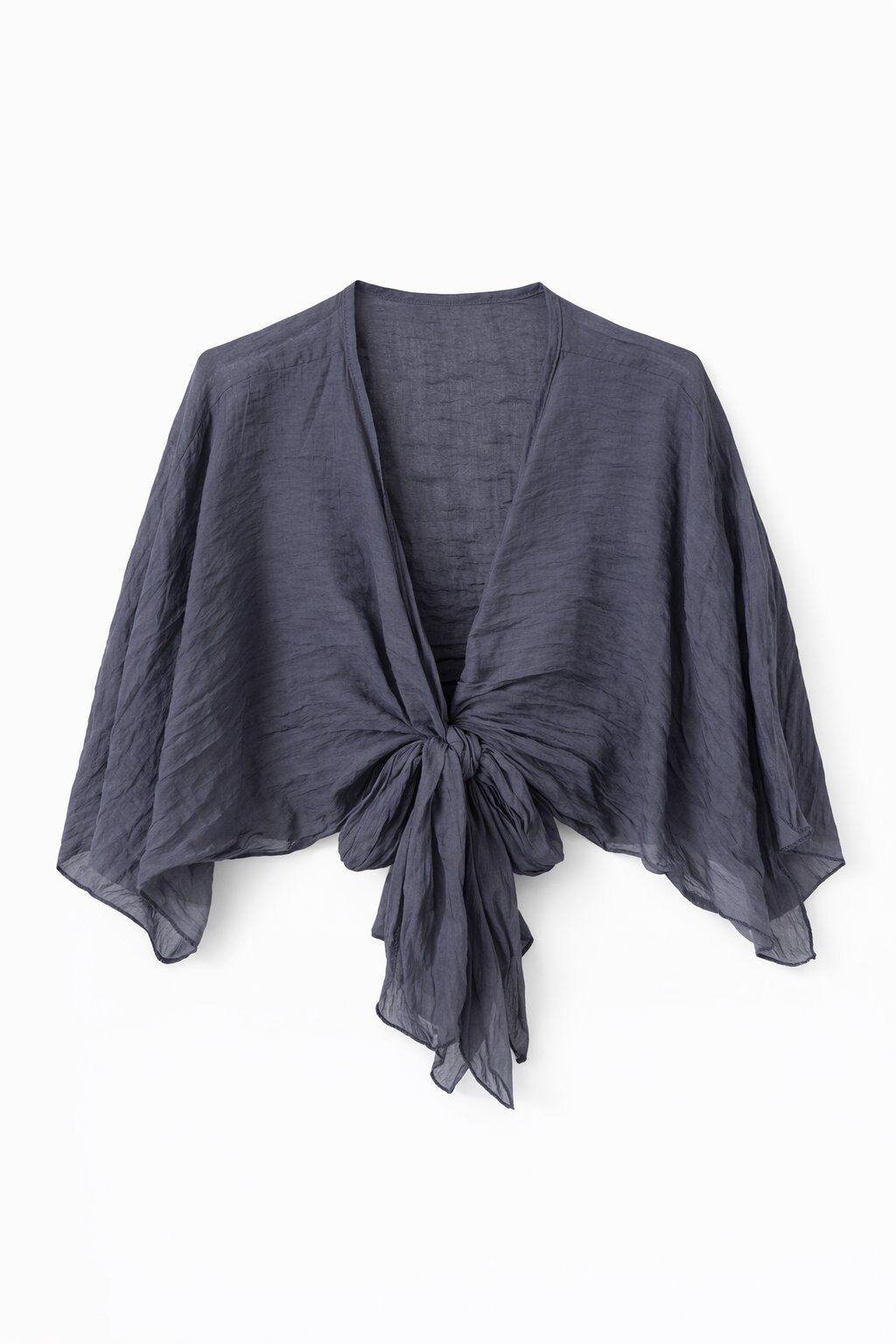navy bolero with a knot detail on a white background