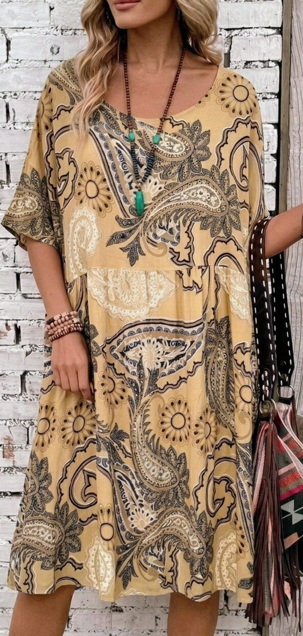 ochre short sleeve viscose dress