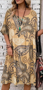 ochre short sleeve viscose dress