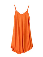 An orange spaghetti-strap slip dress with a V-neckline, displayed flat against a plain white background.