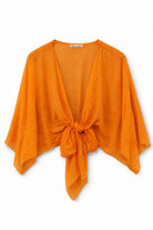 Orange bolero with a knot detail on a white background