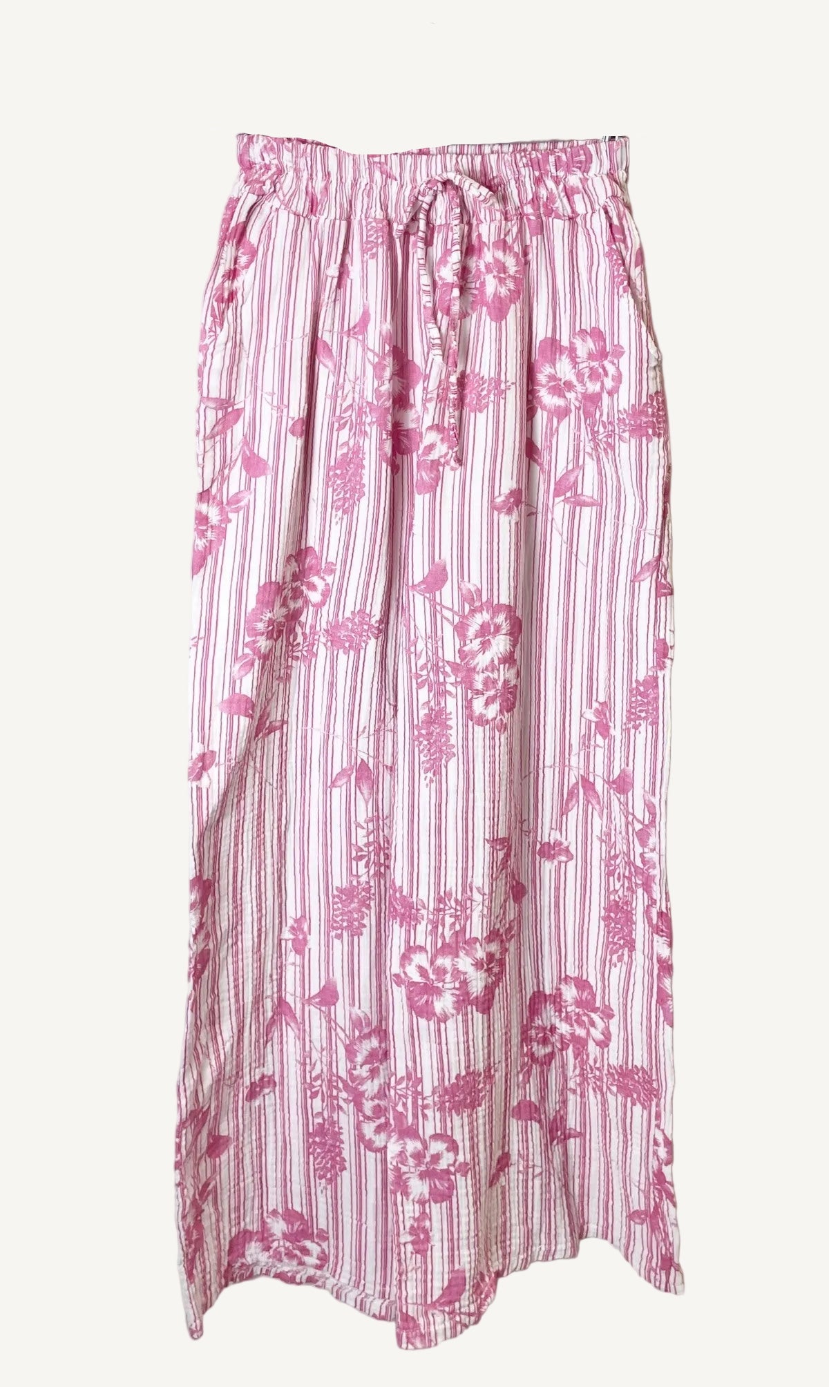 Pink floral and striped pants 