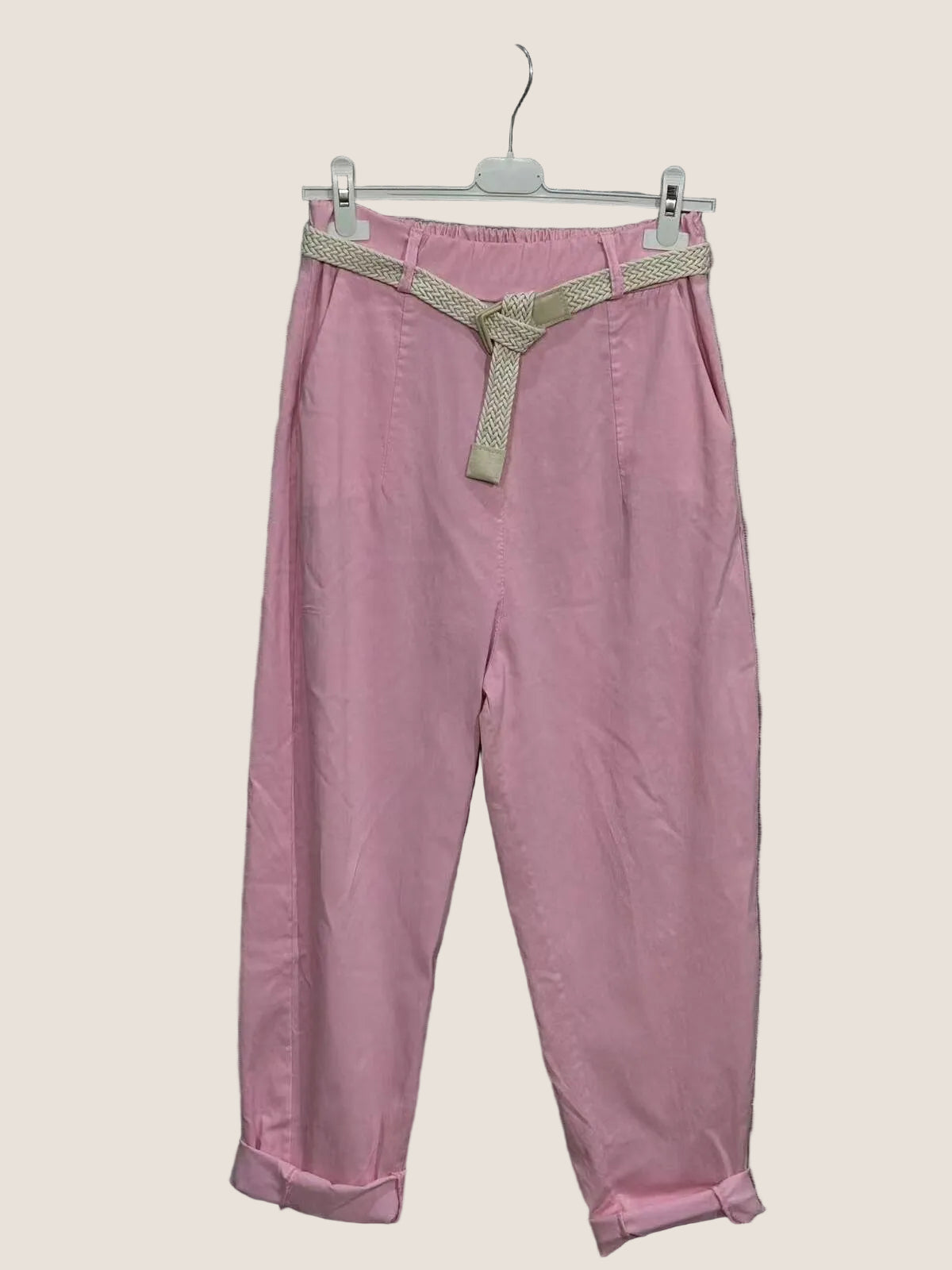 Pink pants with a belt 