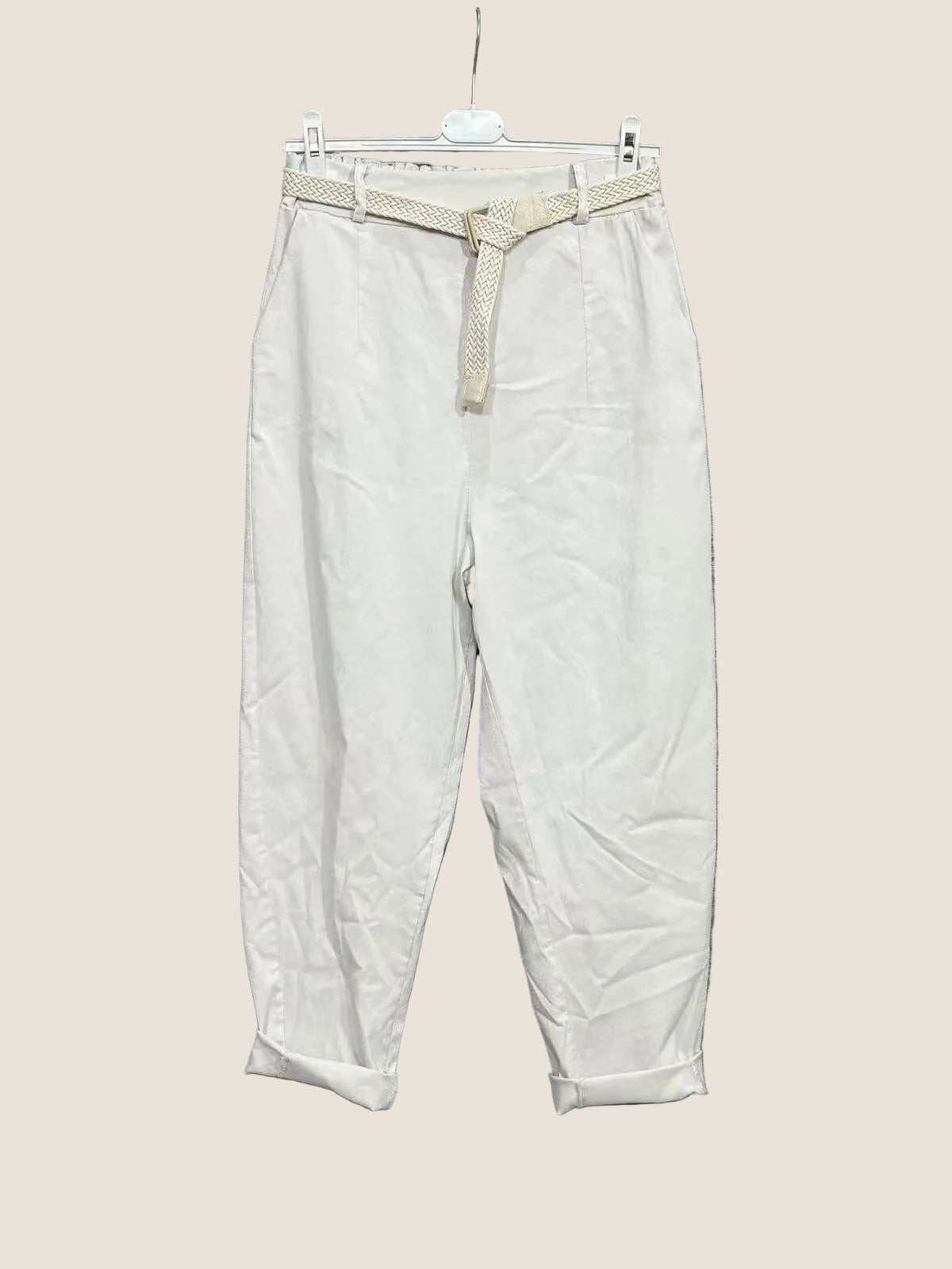 White pants with a belt