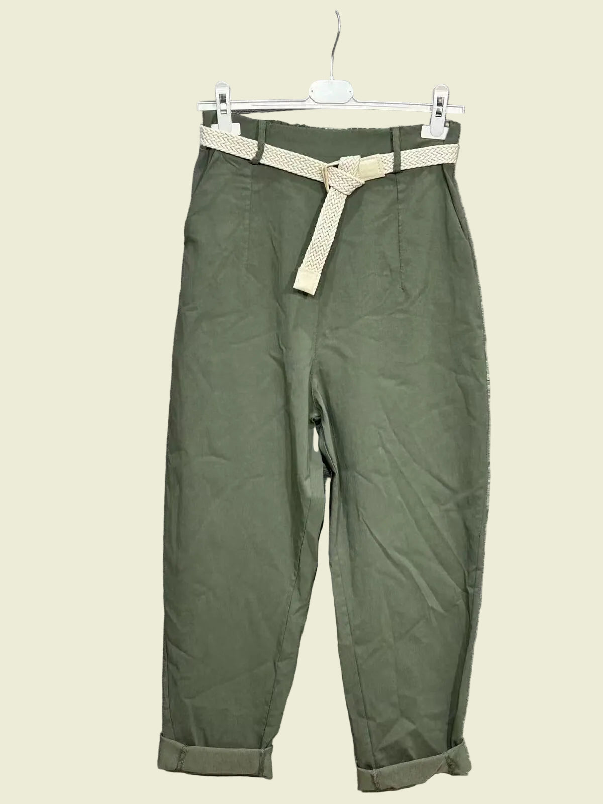Green pants with a belt 