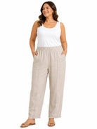 Beige linen trosers with stitched seam