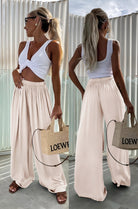 Vanilla coloured viscose wide leg trousers