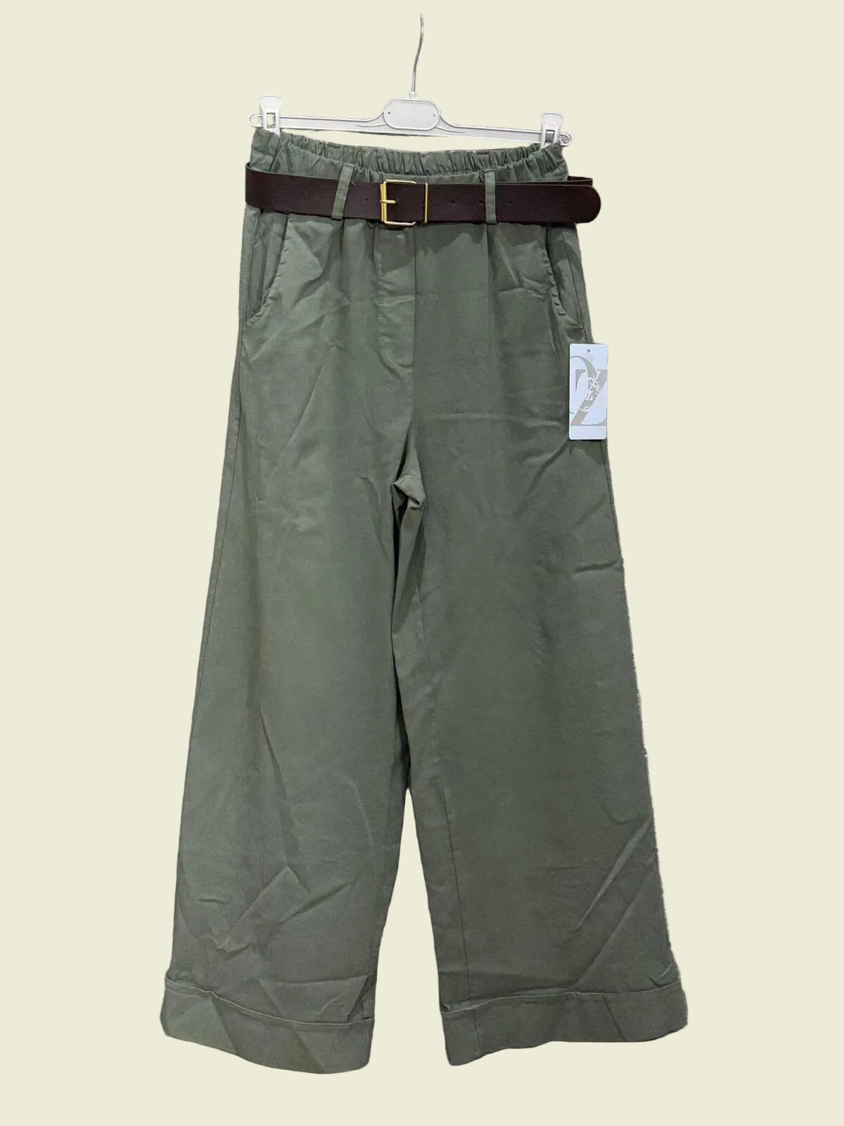 Green pants with a belt