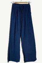 navy blue wide leg trousers