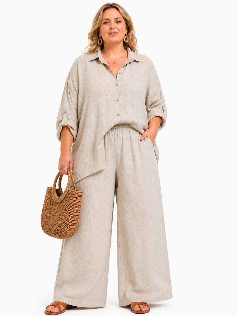 beige wide leg linen trousers
