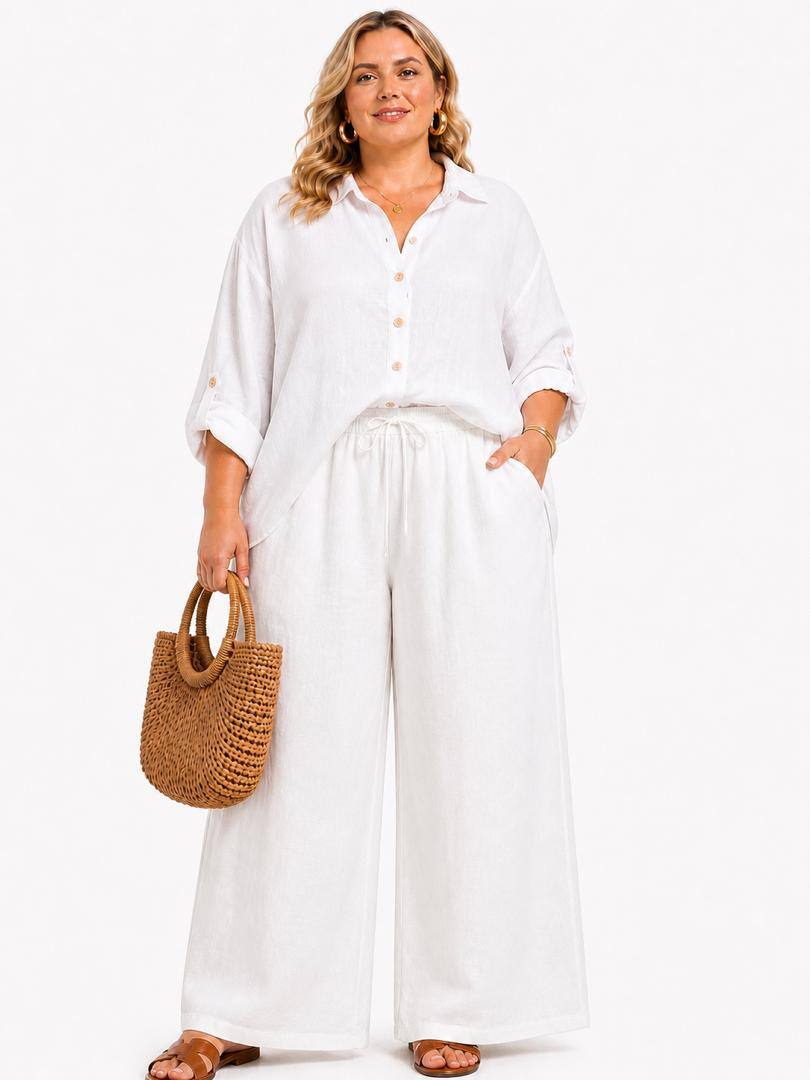 White linen trousers in plus size up to 52