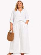 White linen trousers in plus size up to 52
