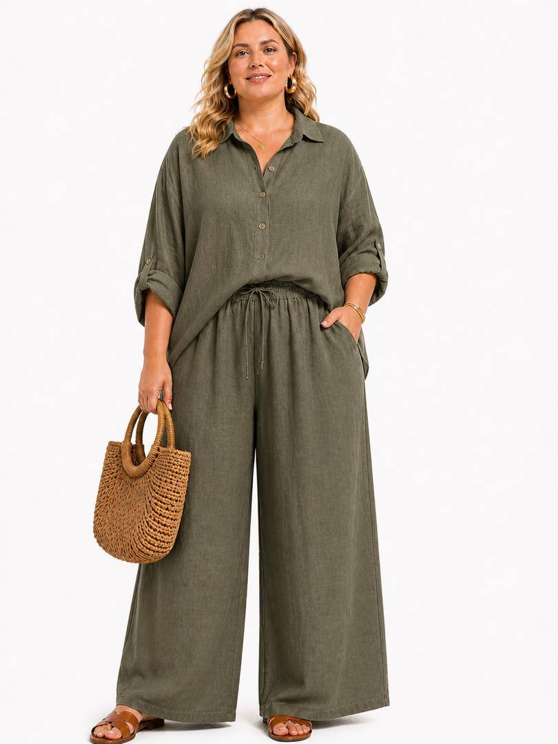 Olive Green plus size trousers in linen