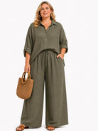 Olive Green plus size trousers in linen