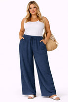 plus size cotton trousers in navy blue