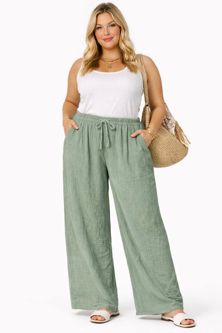 plus size cotton trousers in olive green