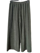 A pair of olive green wide-leg cropped pants 