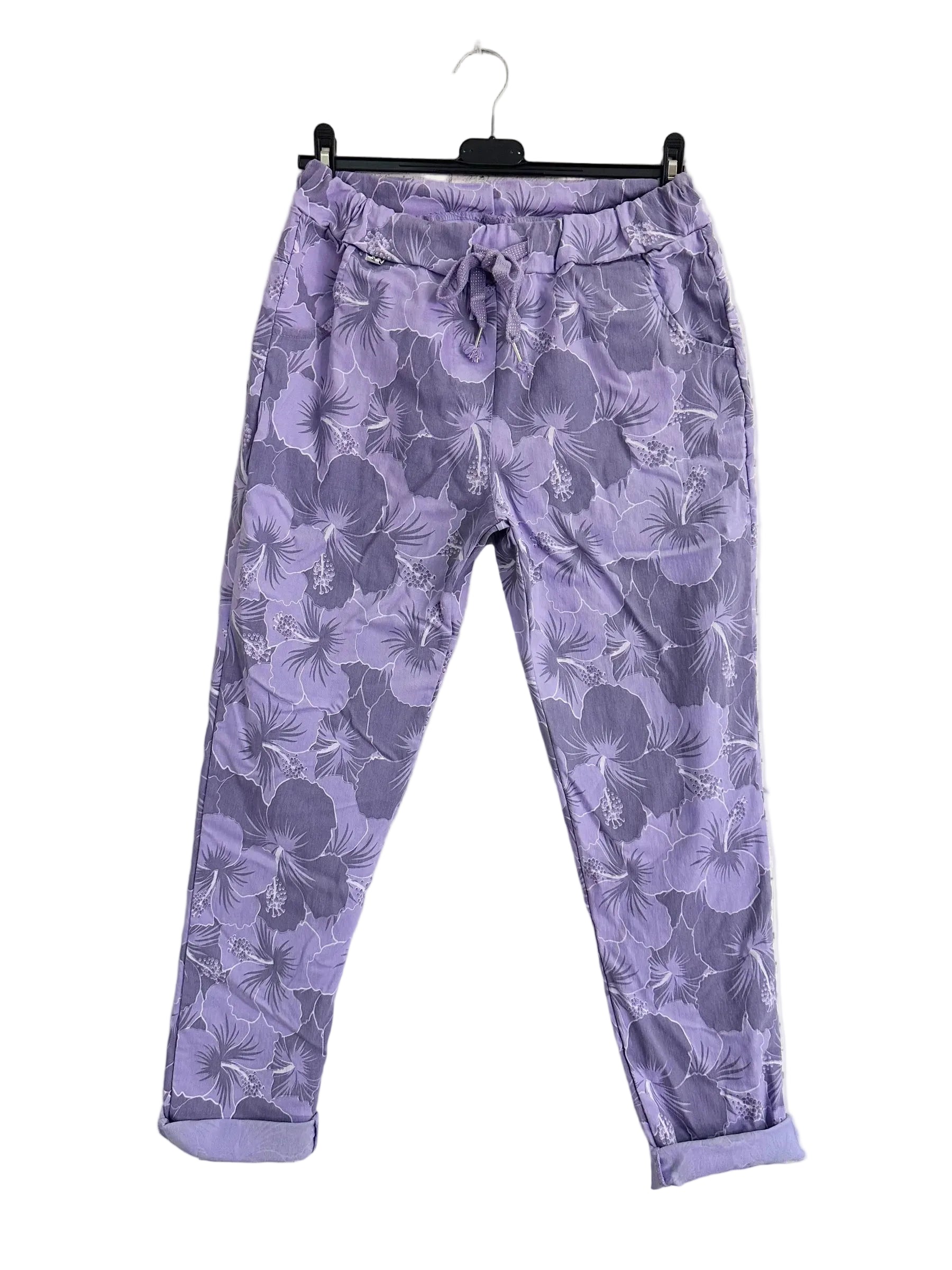 Lilac floral-patterned pants