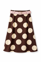 Brown skirt with large yellow polka dots and a belt on a white background