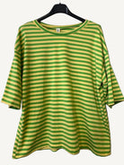 Green and yellow striped  t shirt 