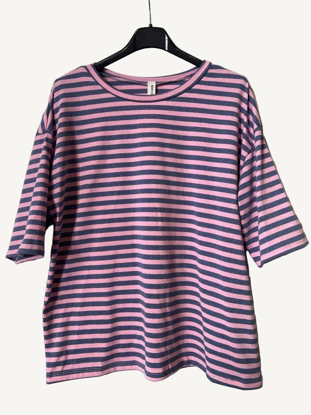 Pink and blue striped t shirt 