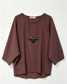 Coffee coloured short modal top with batwingsleeves