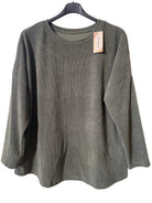 A khaki green long-sleeve top 