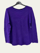 A purple long-sleeve knit sweater with round neck