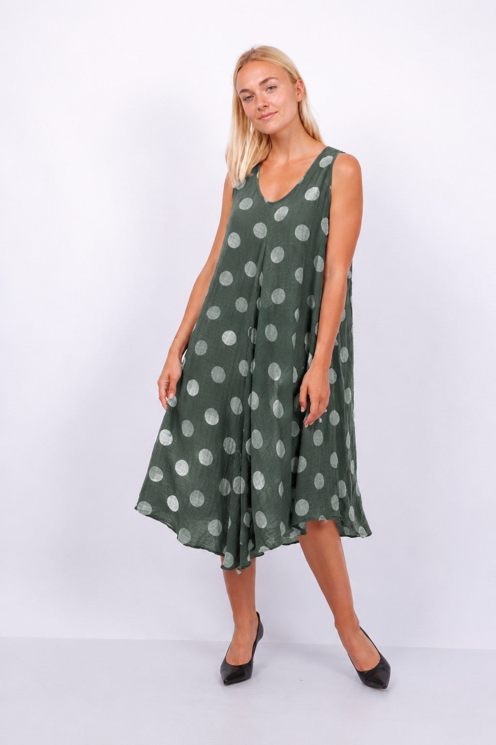 Khaki polka dot sleeveless dress