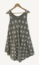 Taupe polka dot sleeveless dress
