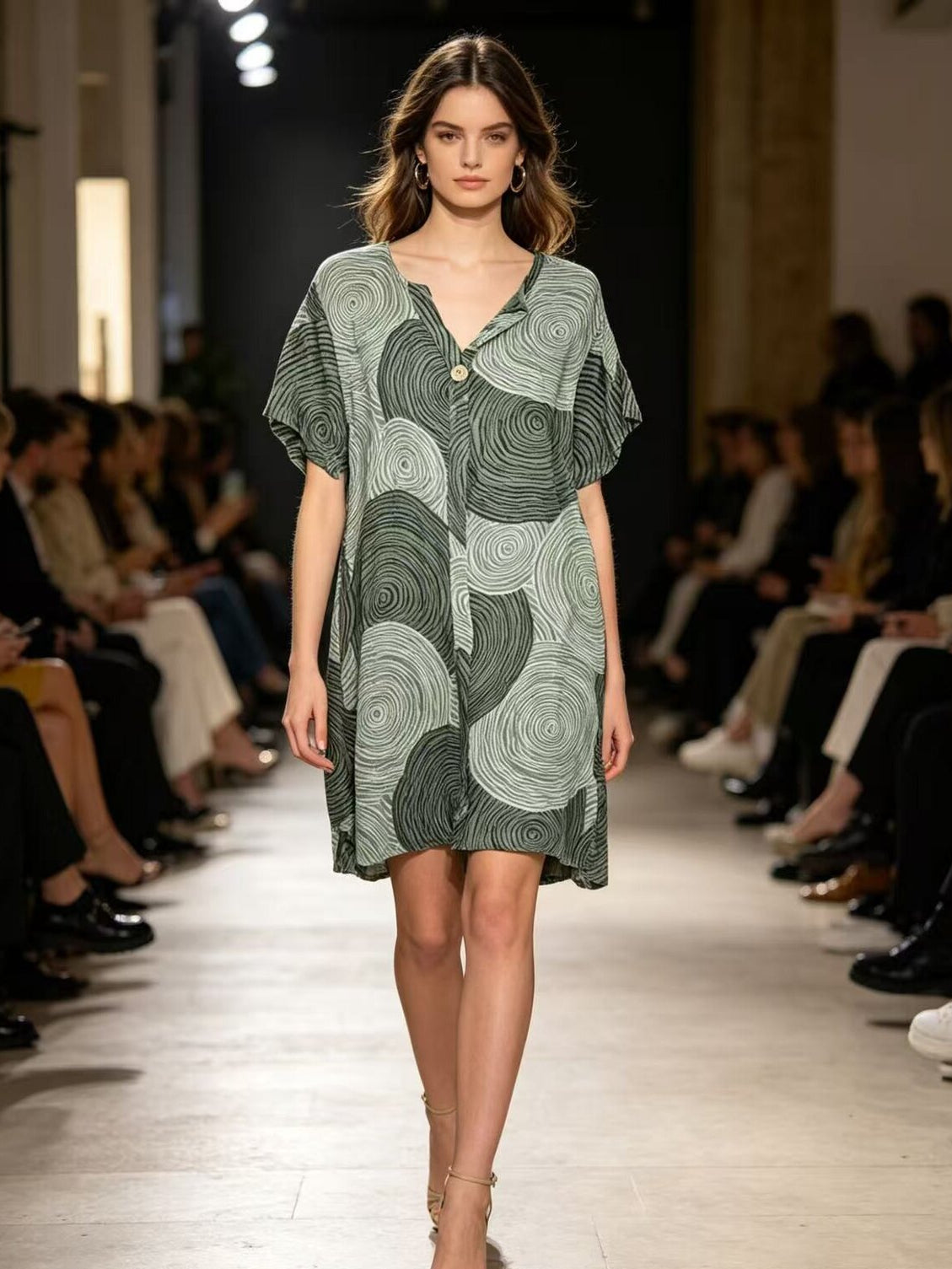 Khaki spiral print dress