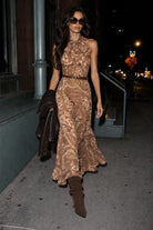 printed georgette dress in camel