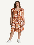 Circle print flutter sleeve orange dress
