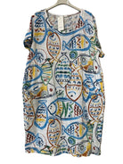 A white dress with an all-over colorful fish print