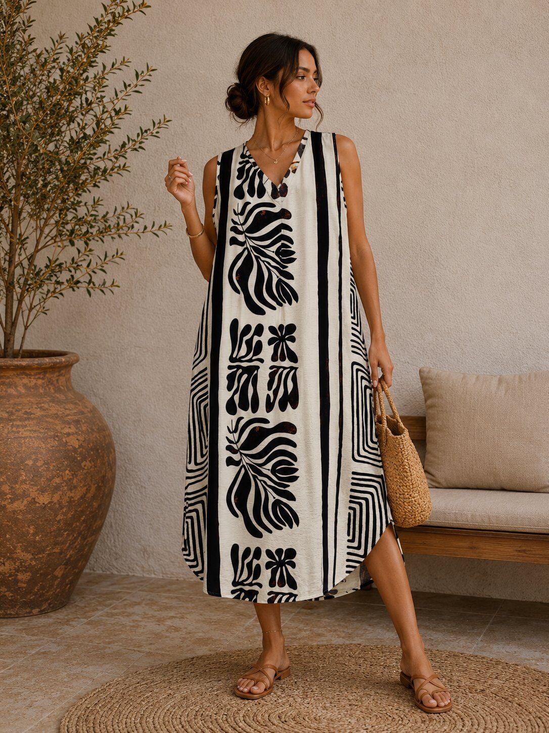 Black natural print dress