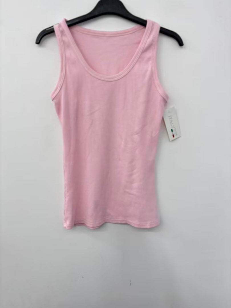 Rose tank top on a hanger against a white background