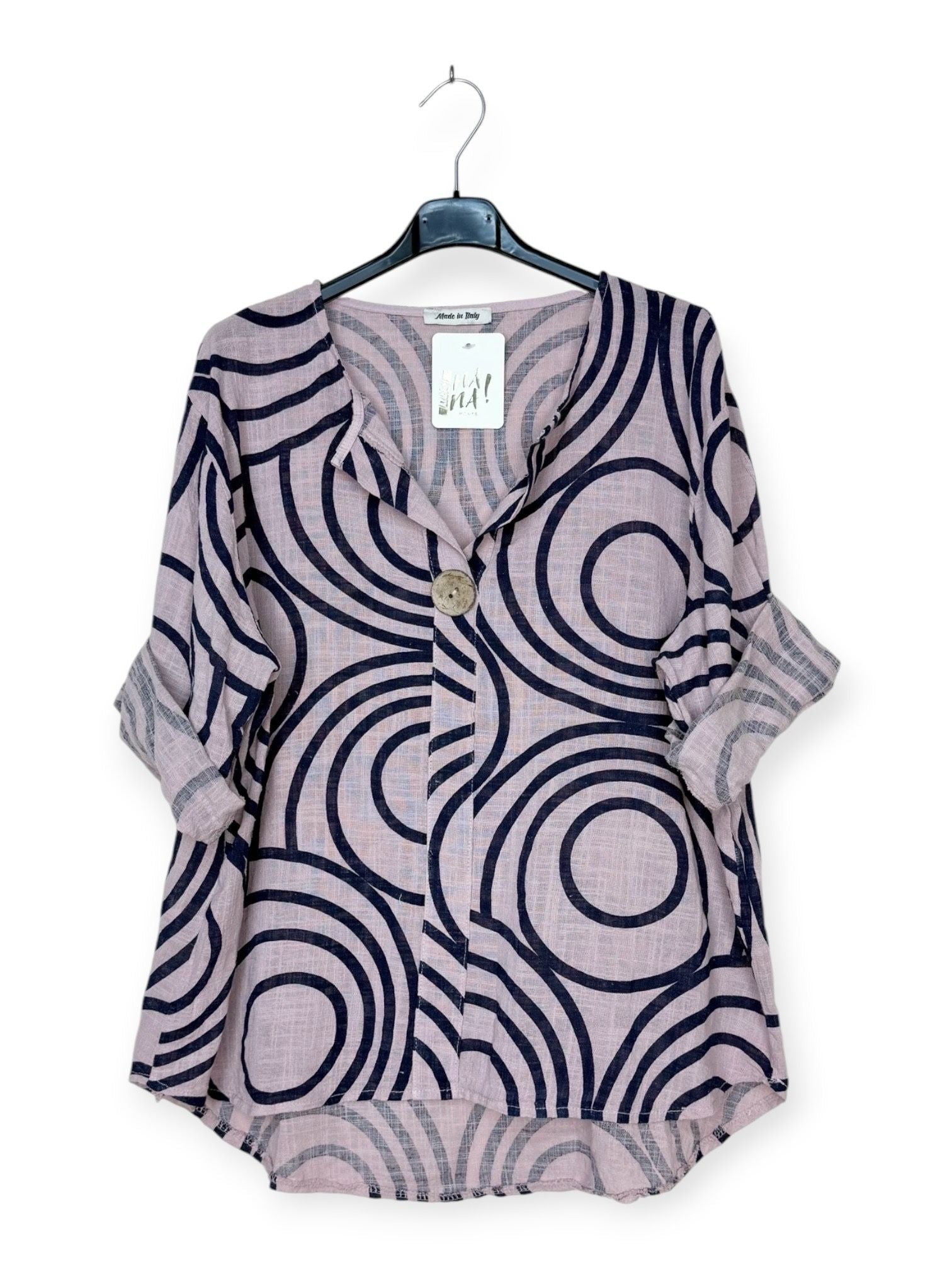 Rose pink cotton top with feature large button