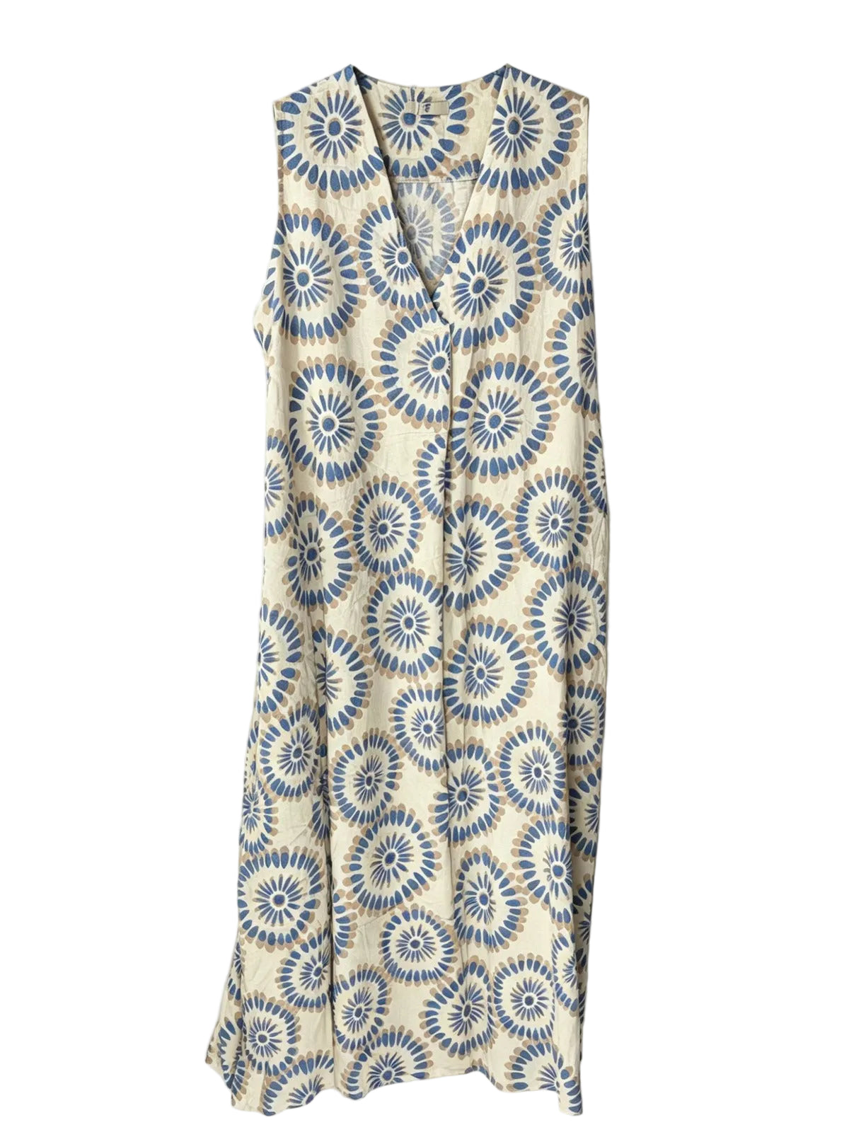 sky blue printed dress on plain background