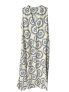 sky blue printed dress on plain background