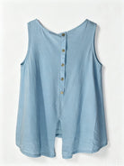 Sky blue sleeveless top with button back 