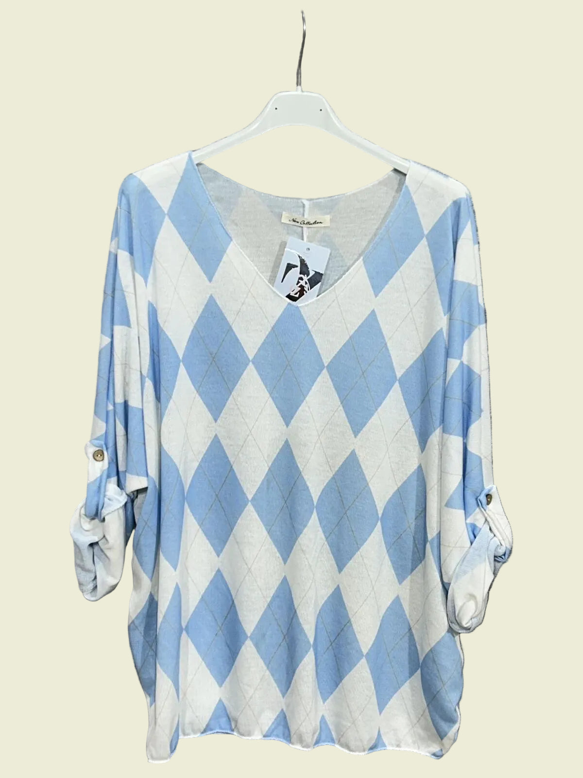 Blue and white printed top