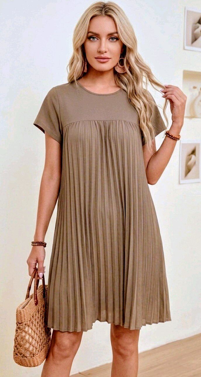 taupe pleated dress