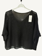 Black v neck sweater on a hanger 