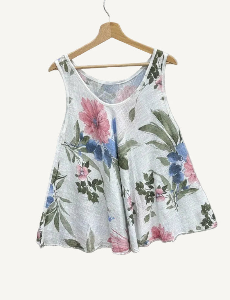 Floral tank top on a hanger 