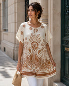 Beige print tunic top