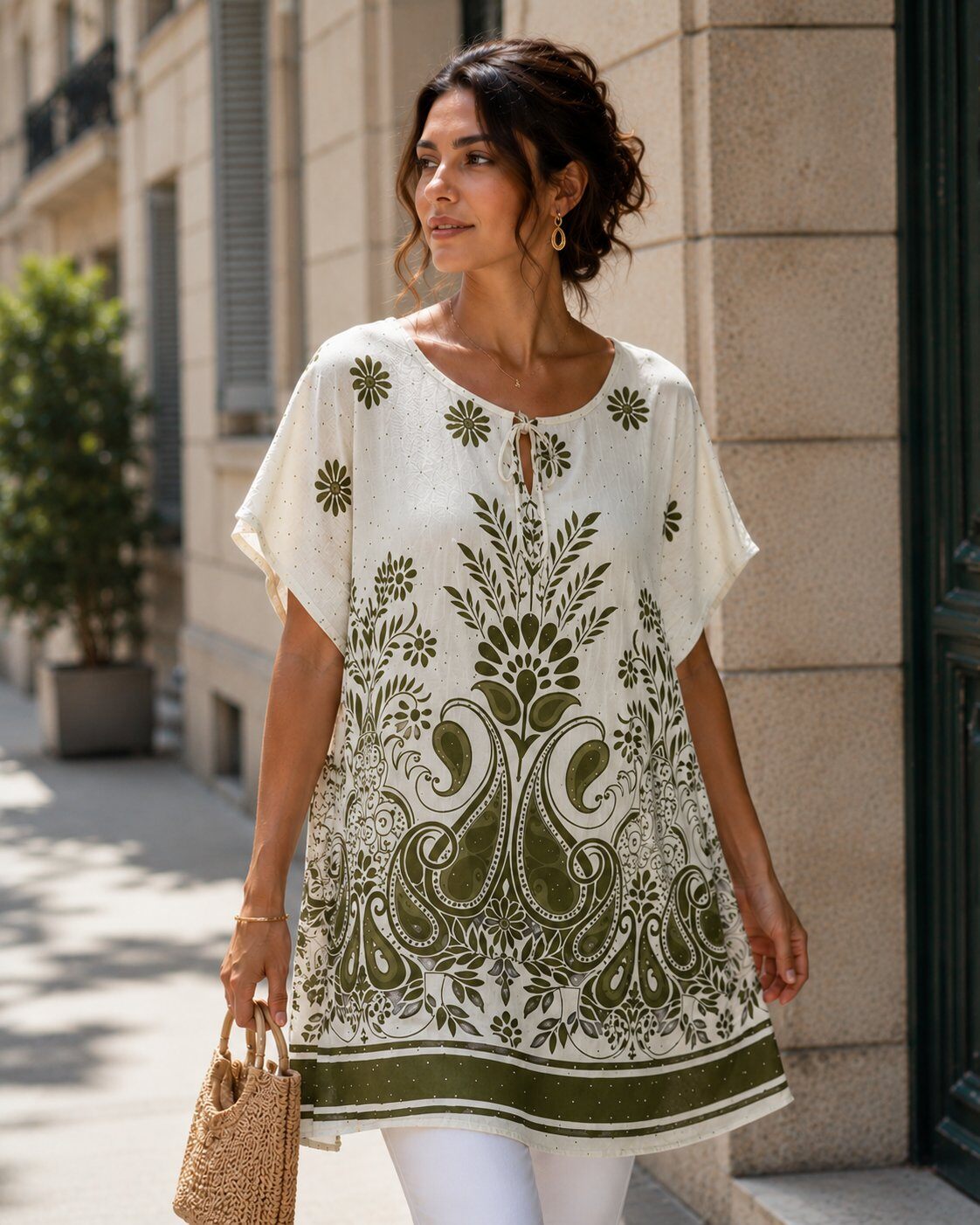 Khaki print tunic top