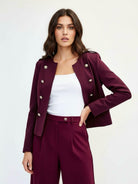 burgundy military style jacket